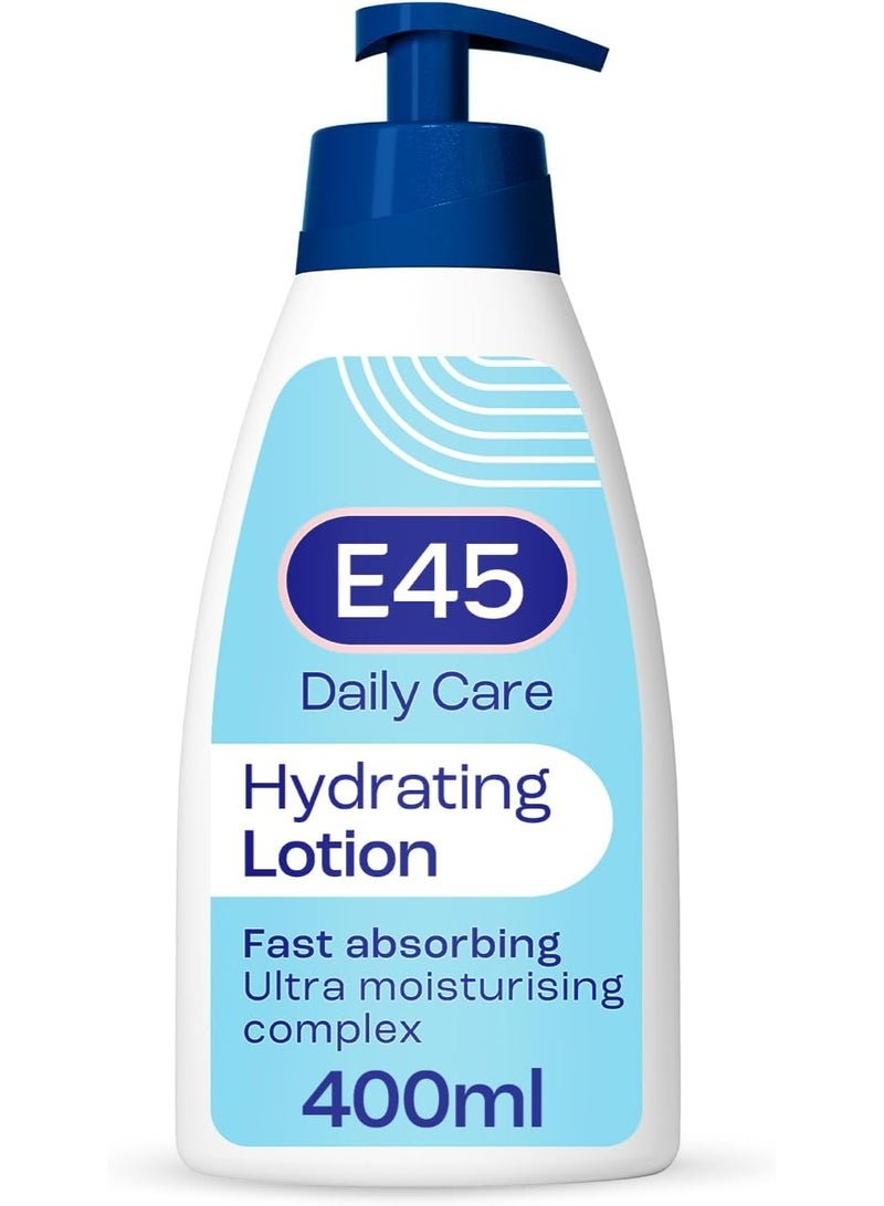 اي45 E45 لوشن يومي 400 مل لجميع أنواع البشرة - مرطب خفيف غير دهني - كريم للجسم والوجه واليدين بدون عطر ويدوم طويلاً - تم اختباره من قبل أطباء الجلدية - Image 1